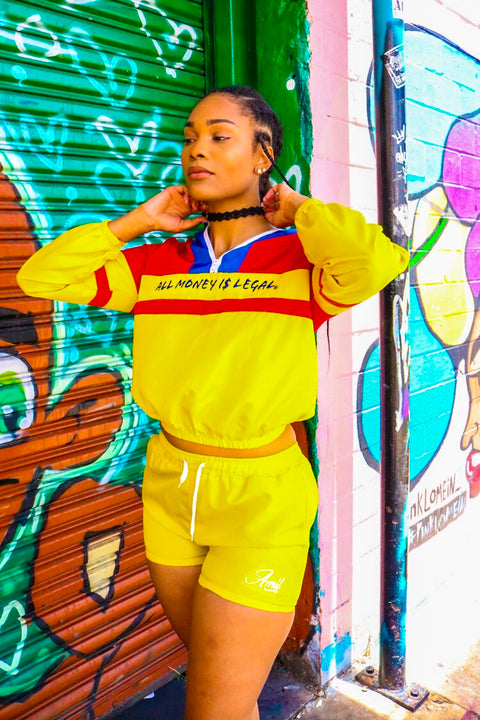 LADY AMIL YELLOW BOTTOM WINDBREAKER SET