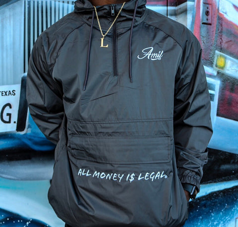SMOKE GRAY WHITE STAMPED ALL MONEY IS LEGAL WINDBREAKER