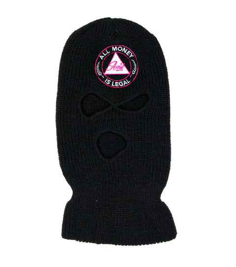 PINK WHITE ALL MONEY IS LEGAL ON BLACK SKI MASK