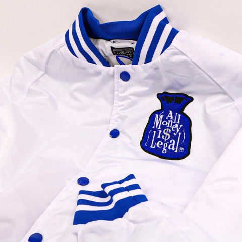 Platinum Blue All Money is Legal Bomber Jacket